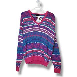 Vintage 90s Patterned Knit Sweater Pink Size M